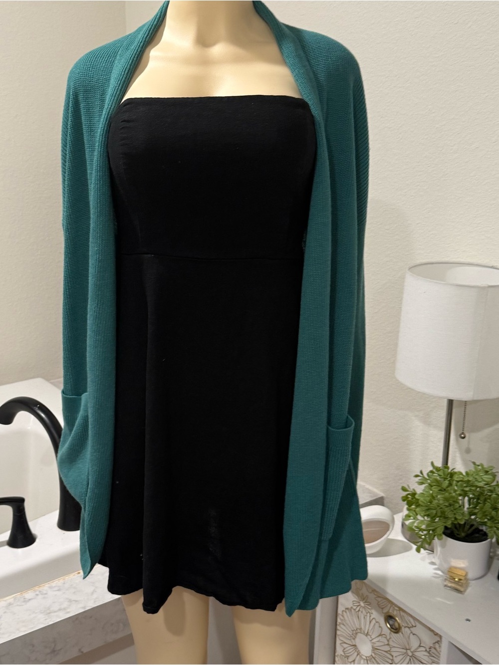 Staccato Teal Open Front Cardigan • Size Medium • Fits Up to Large